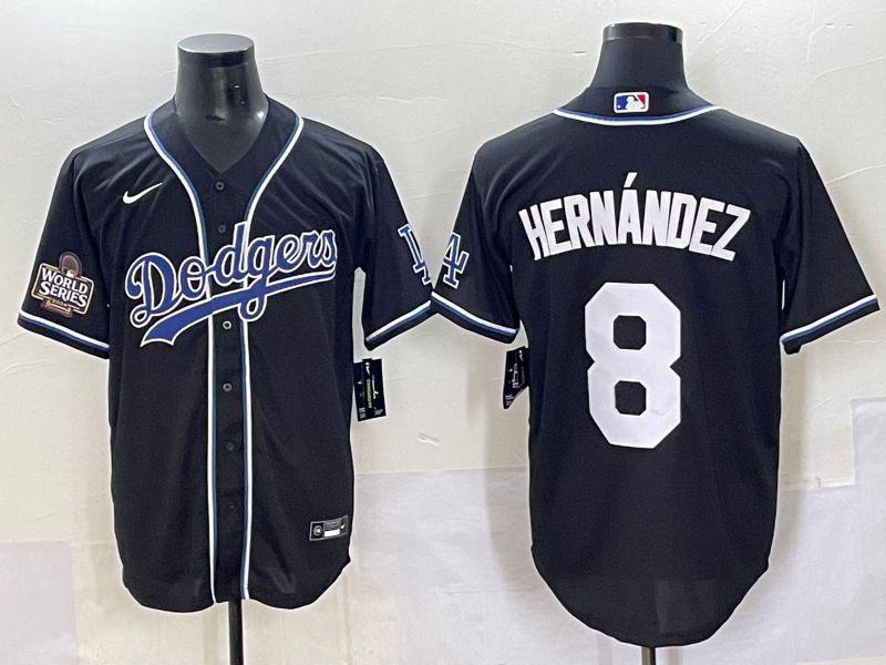 Men 2025 Los Angeles Dodgers #8 Hernandez Black Three generations Fashion Nike MLB Jersey style 7046